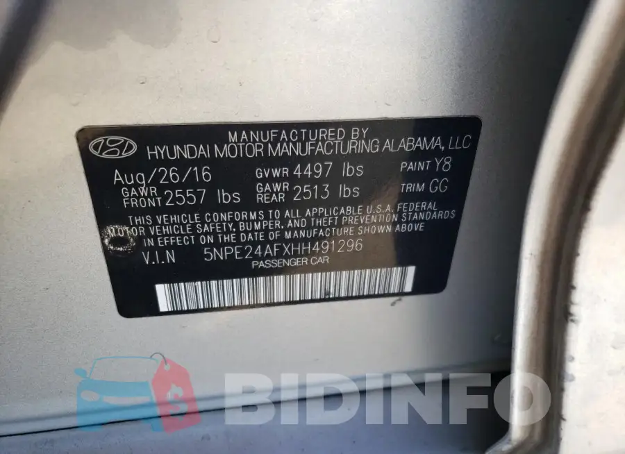 5NPE24AFXHH491296 Photo# 12