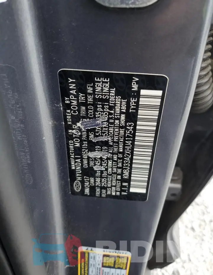 KM8J33A2XHU417543 Photo# 13