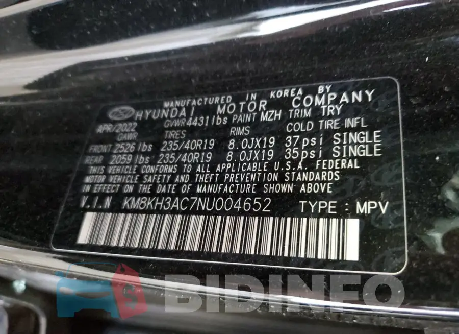 KM8KH3AC7NU004652 Photo# 13
