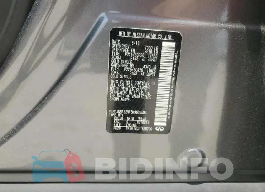 JN8AZ2NF5K9680564 Photo# 14