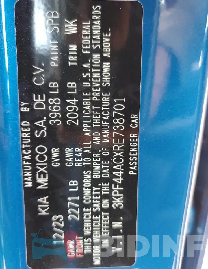 3KPF44ACXRE738701 Photo# 12