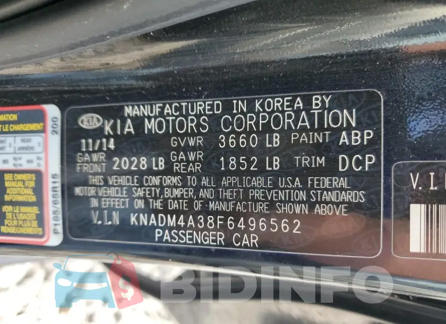KNADM4A38F6496562 Photo# 13