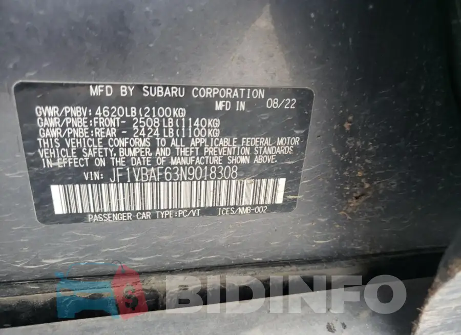 JF1VBAF63N9018308 Photo# 12
