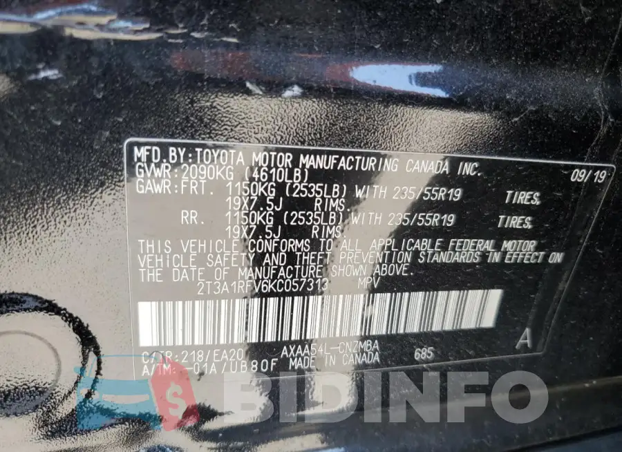 2T3A1RFV6KC057313 Photo# 12