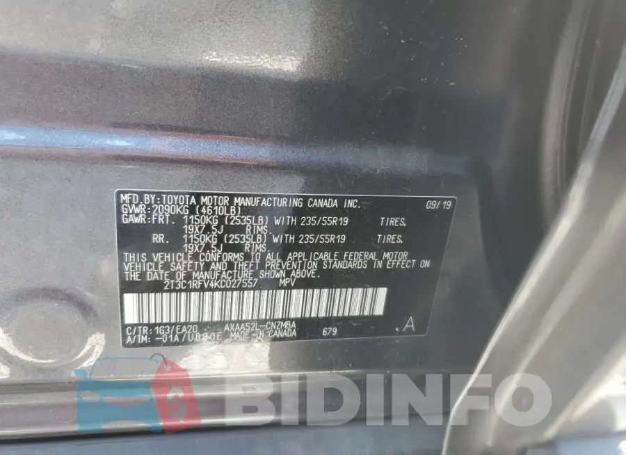 2T3C1RFV4KC027557 Photo# 13