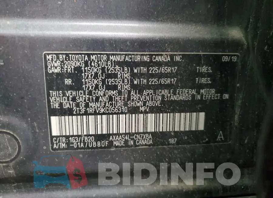 2T3F1RFV9KC056310 Photo# 13