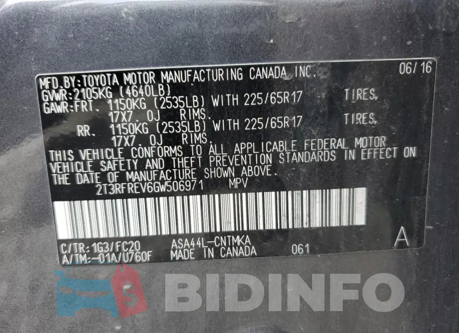 2T3RFREV6GW506971 Photo# 13