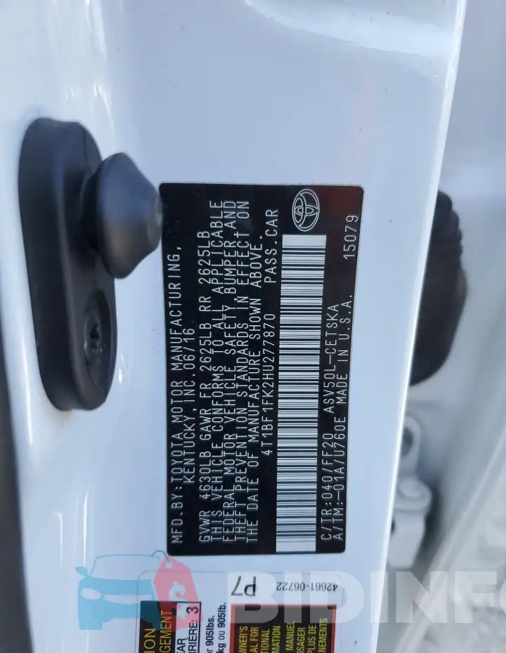 4T1BF1FK2HU277870 Photo# 12