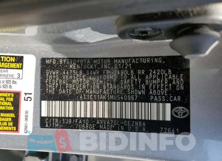 4T1C11AK1MU540967 Photo# 12