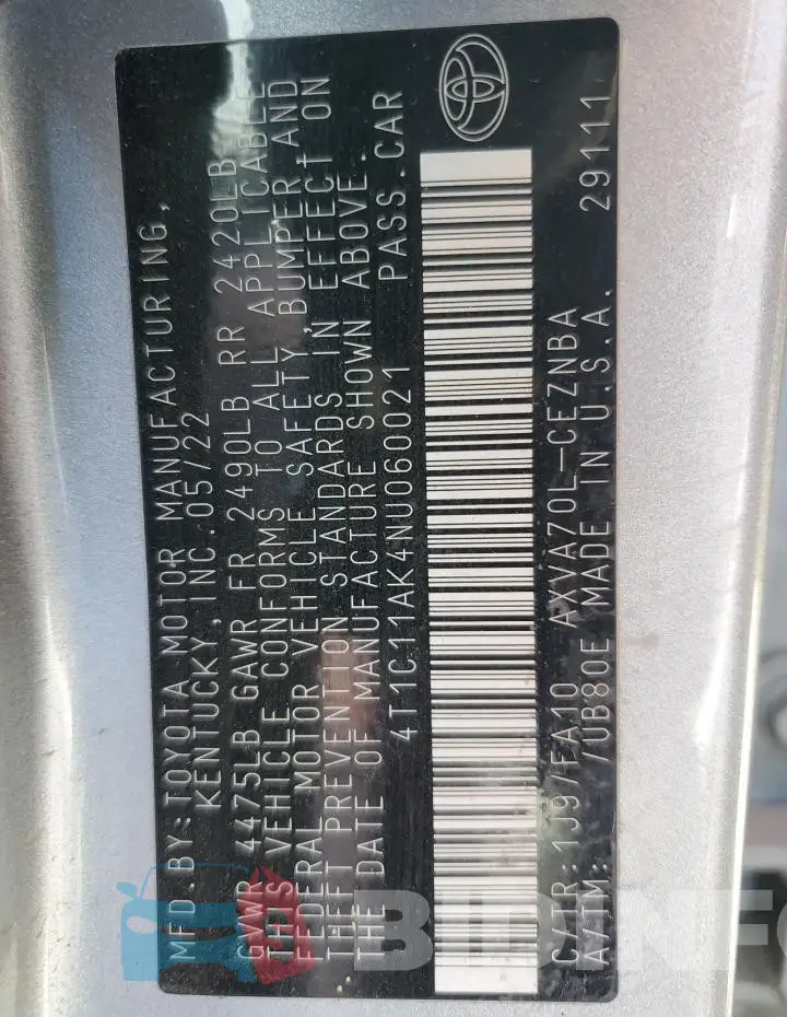 4T1C11AK4NU060021 Photo# 12