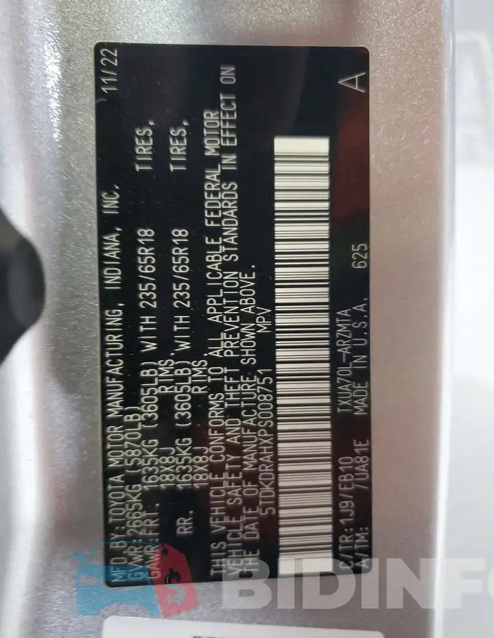 5TDKDRAHXPS008751 Photo# 13