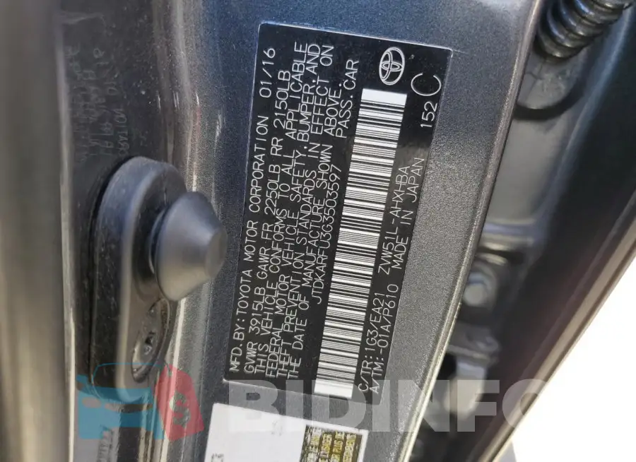 JTDKARFU3G3503597 Photo# 13