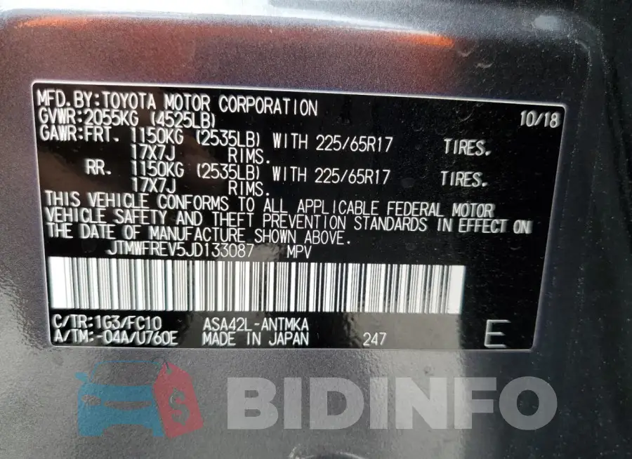 JTMWFREV5JD133087 Photo# 13
