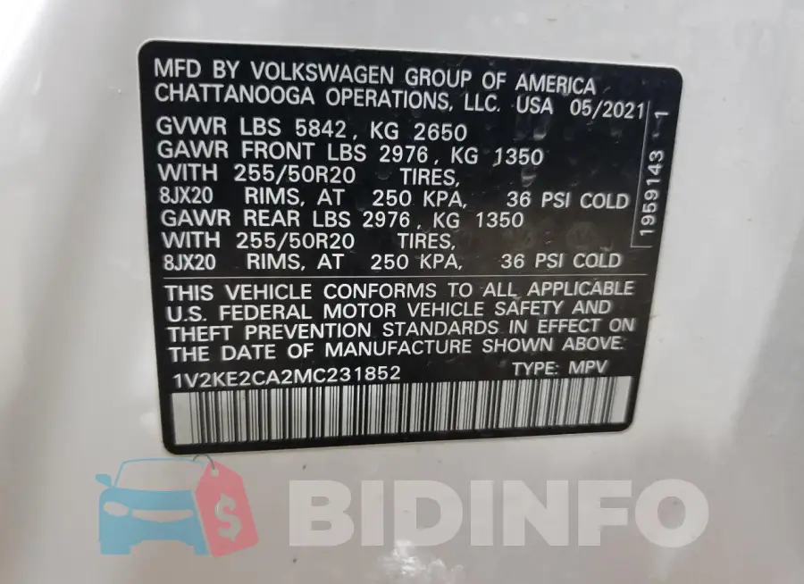 1V2KE2CA2MC231852 Photo# 13