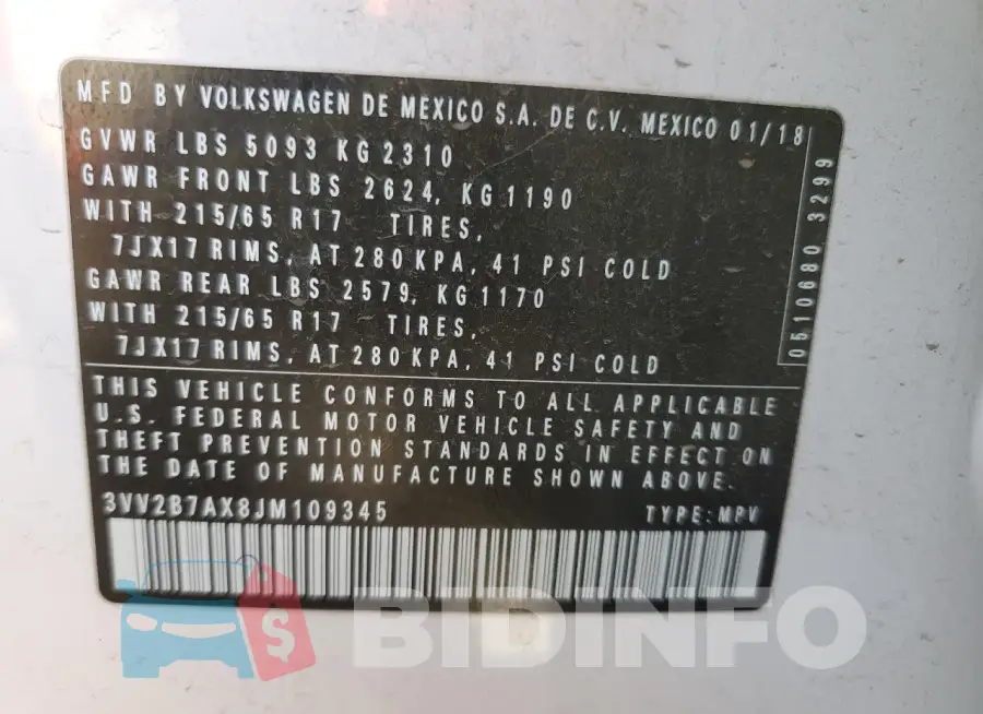 3VV2B7AX8JM109345 Photo# 13