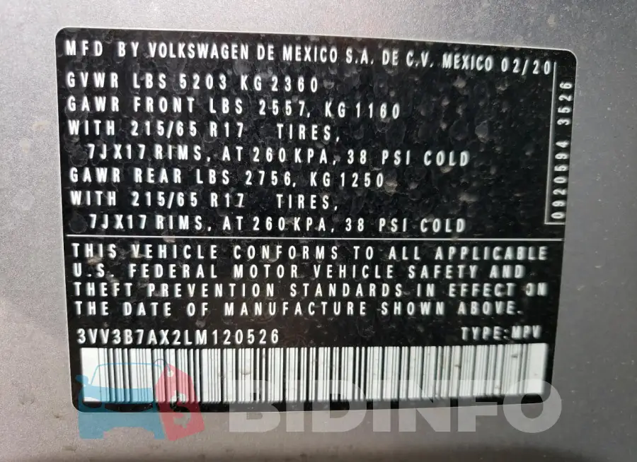 3VV3B7AX2LM120526 Photo# 13