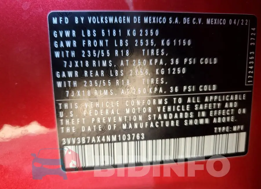 3VV3B7AX4NM103763 Photo# 12