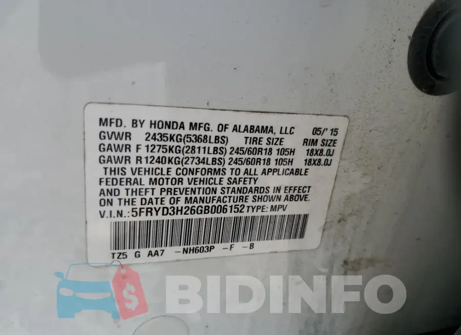 5FRYD3H26GB006152 Photo# 12