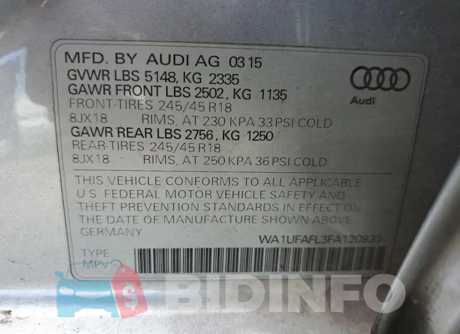 WA1UFAFL3FA120931 Photo# 14