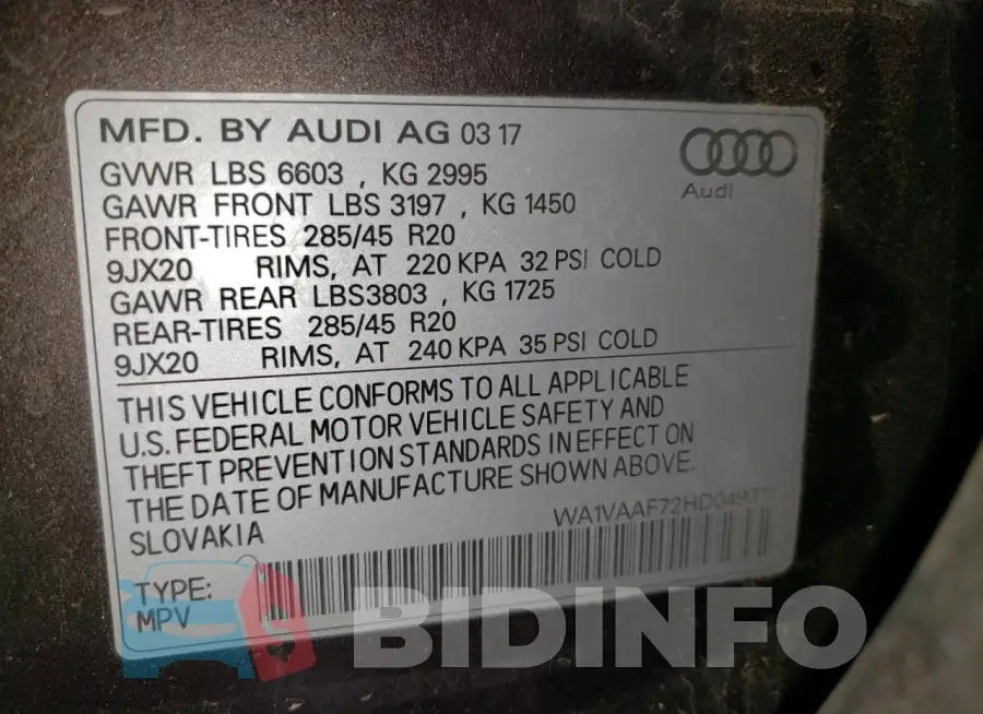 WA1VAAF72HD049311 Photo# 13