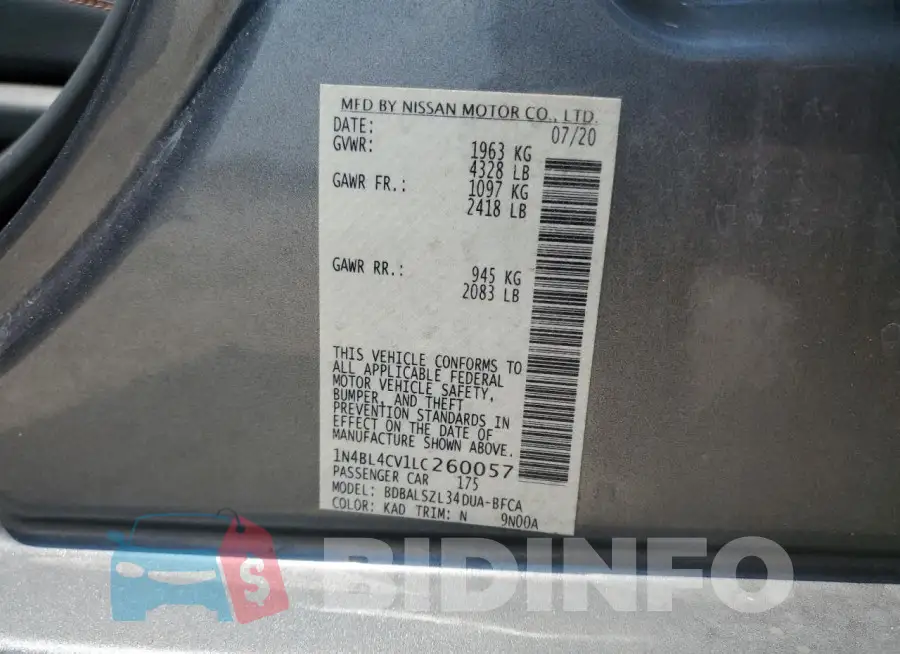 1N4BL4CV1LC260057 Photo# 12