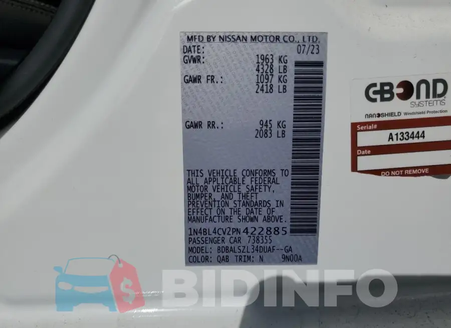 1N4BL4CV2PN422885 Photo# 12