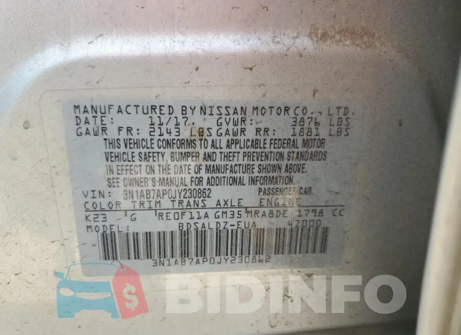 3N1AB7AP0JY230862 Photo# 12
