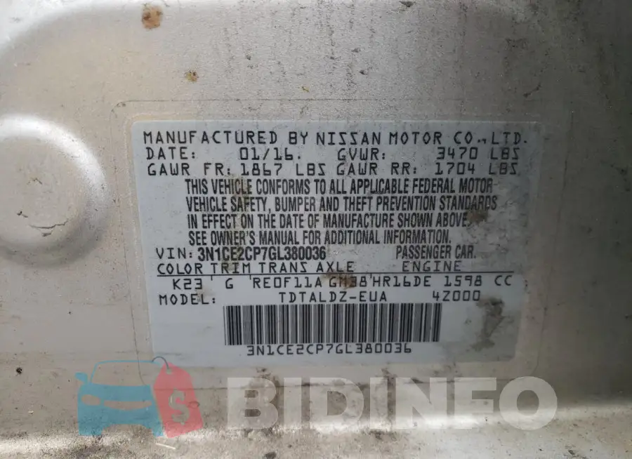 3N1CE2CP7GL380036 Photo# 13