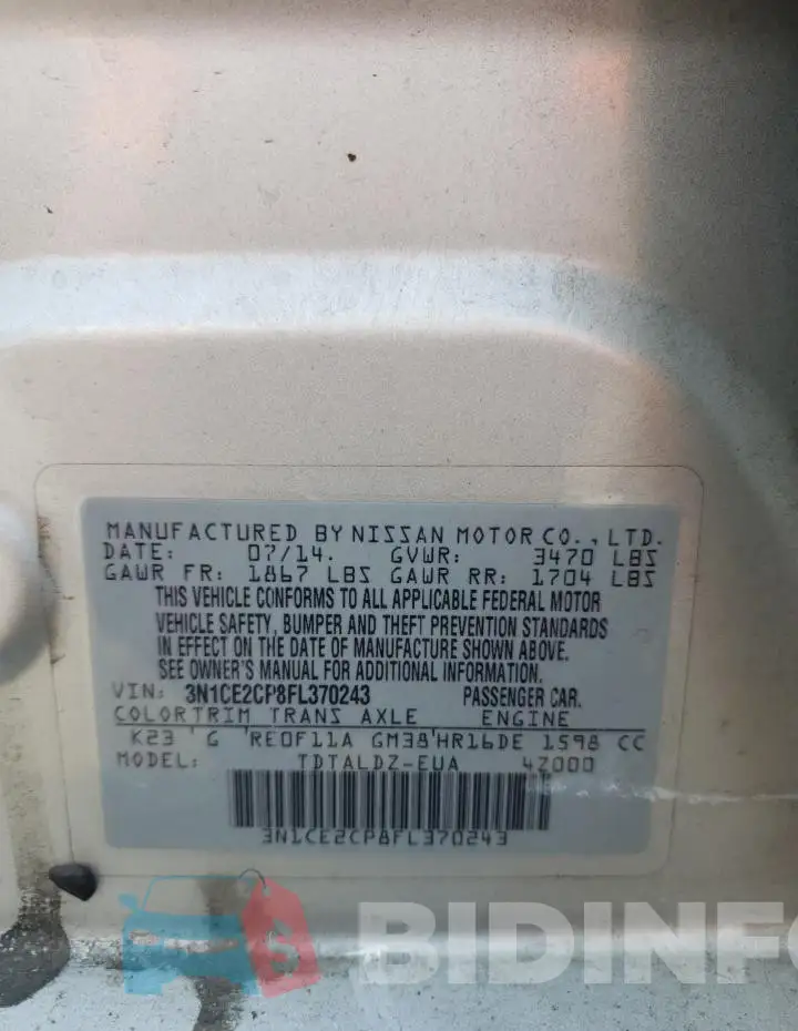3N1CE2CP8FL370243 Photo# 13