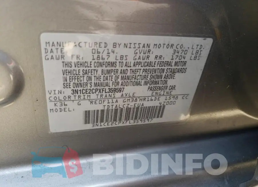 3N1CE2CPXFL359597 Photo# 13