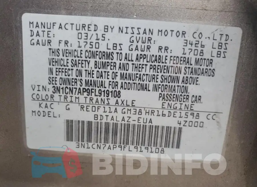 3N1CN7AP9FL919108 Photo# 12