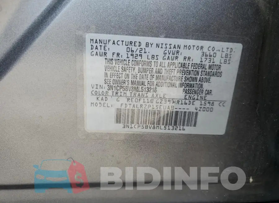 3N1CP5BV8ML513216 Photo# 13