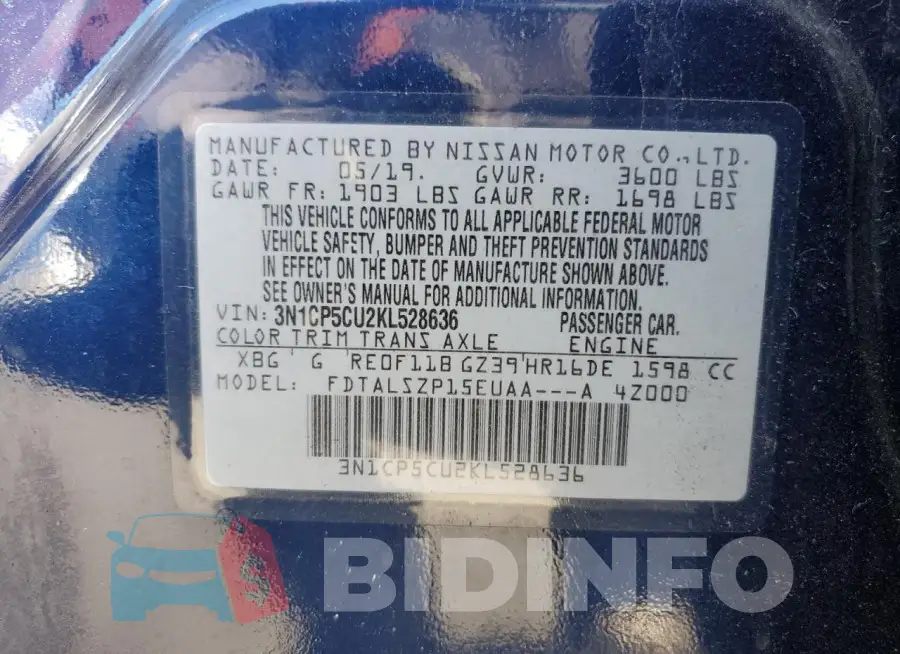 3N1CP5CU2KL528636 Photo# 13