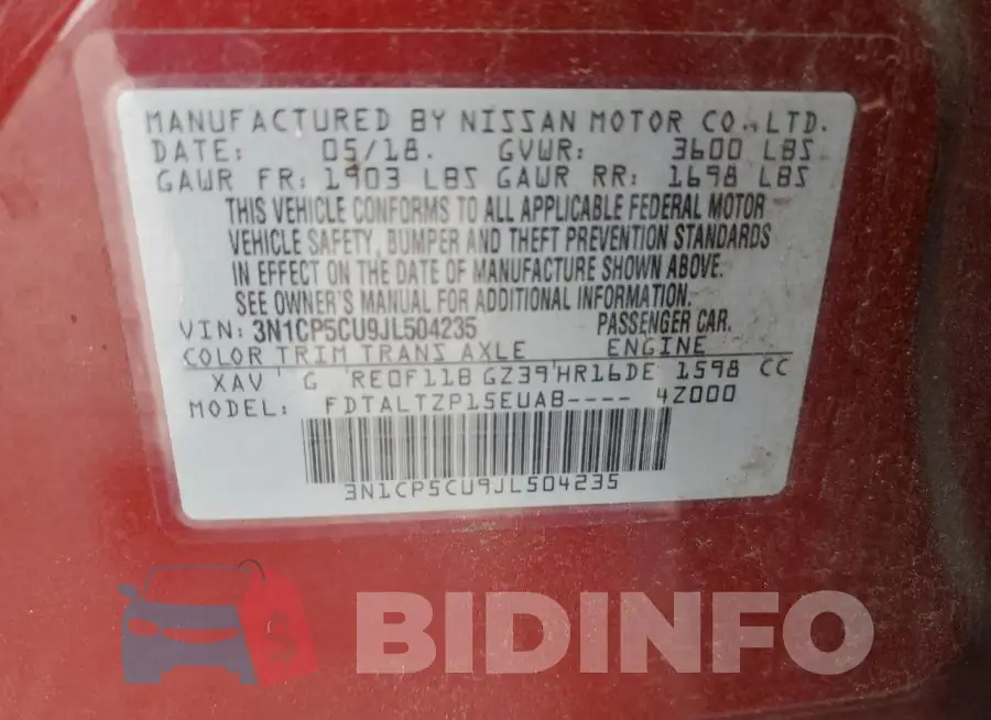 3N1CP5CU9JL504235 Photo# 13