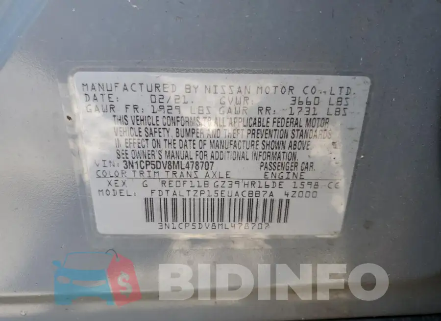 3N1CP5DV8ML478707 Photo# 14