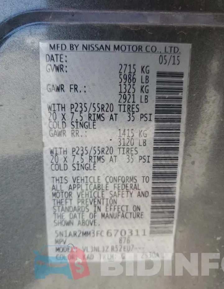5N1AR2MM3FC670311 Photo# 13
