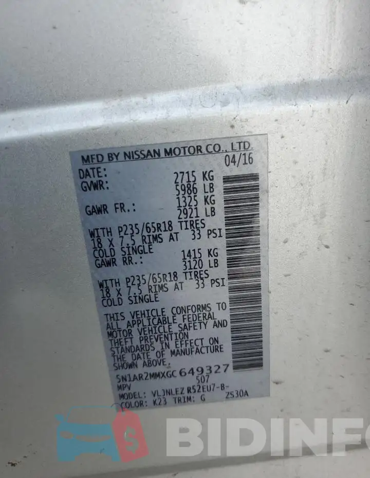 5N1AR2MMXGC649327 Photo# 13