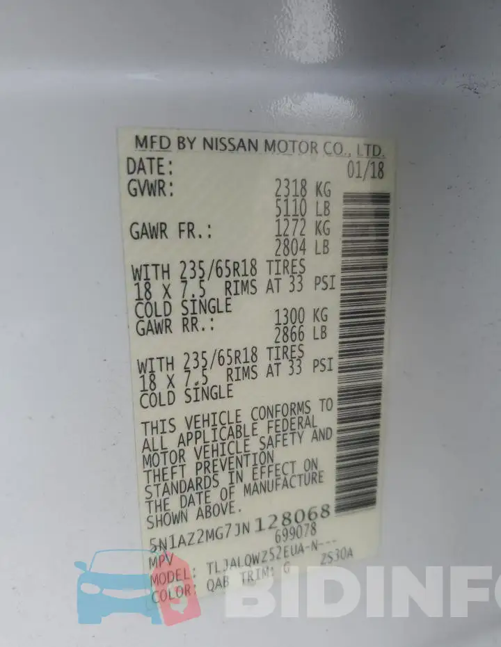 5N1AZ2MG7JN128068 Photo# 12