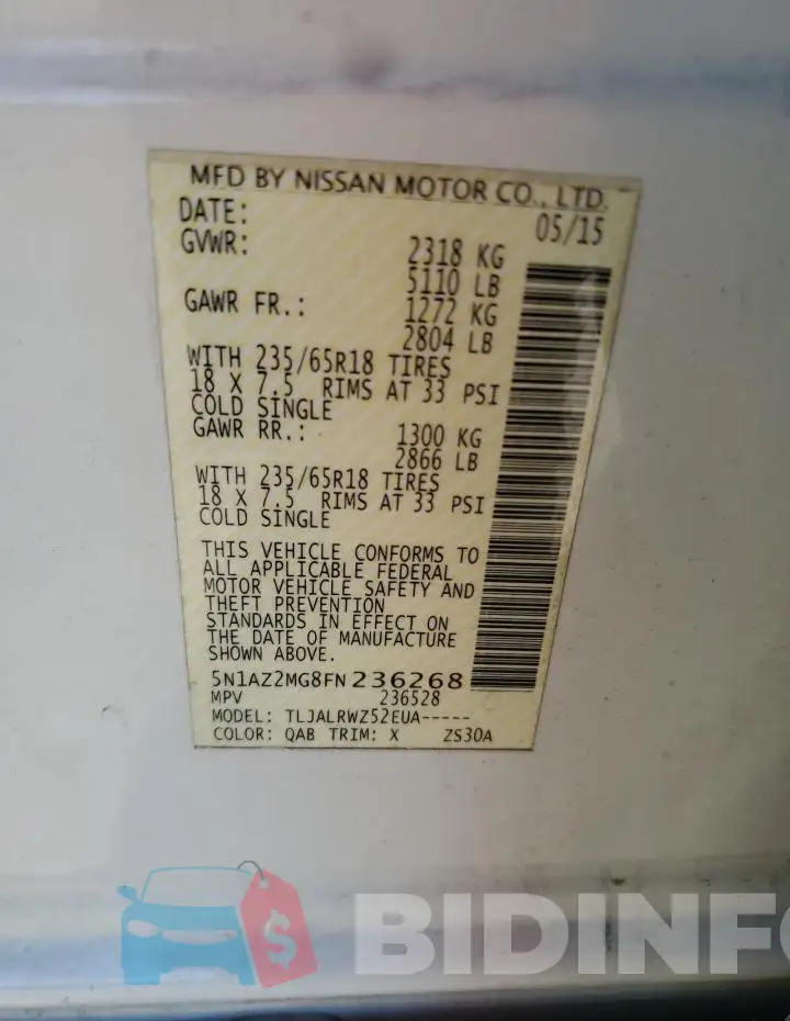 5N1AZ2MG8FN236268 Photo# 14