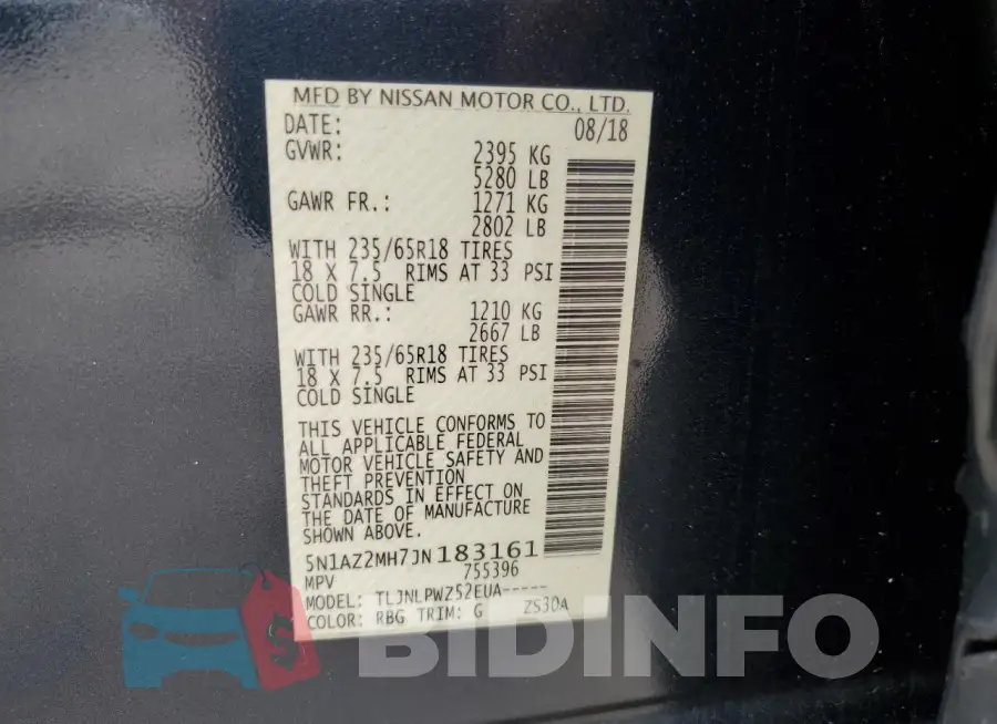 5N1AZ2MH7JN183161 Photo# 13