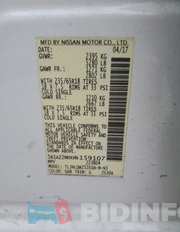 5N1AZ2MHXHN159107 Photo# 14