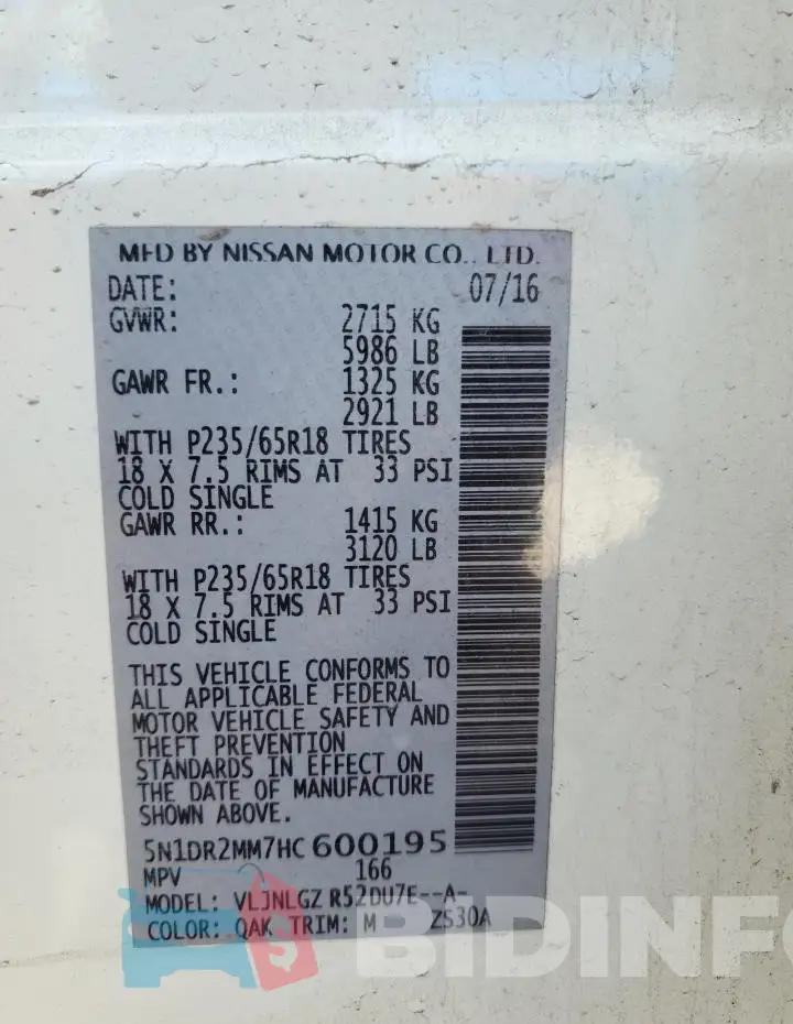 5N1DR2MM7HC600195 Photo# 14
