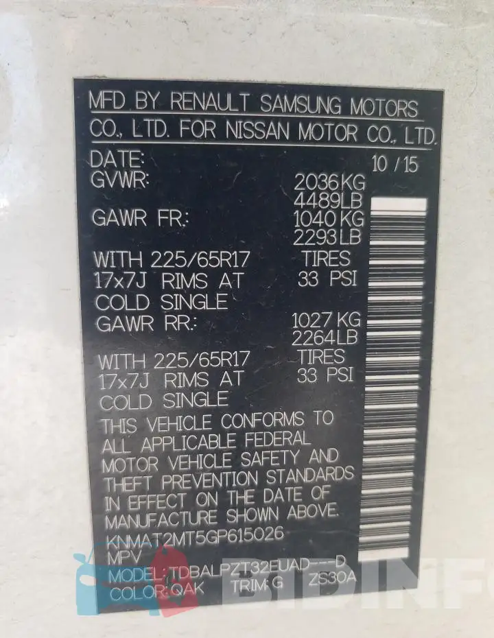 KNMAT2MT5GP615026 Photo# 14