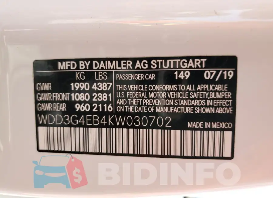 WDD3G4EB4KW030702 Photo# 13