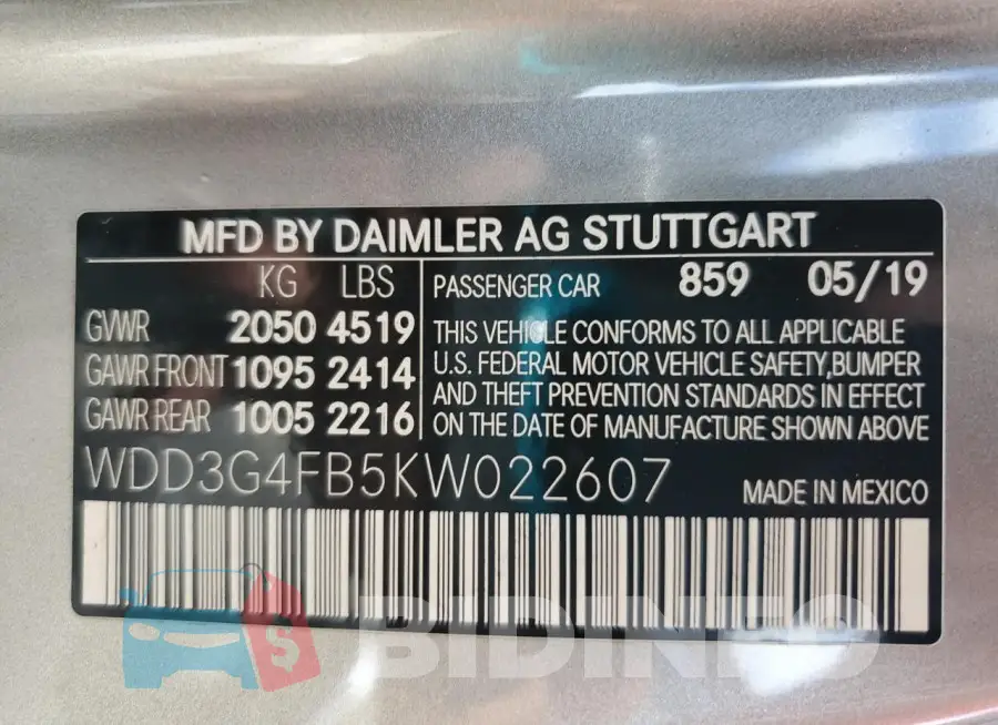 WDD3G4FB5KW022607 Photo# 13
