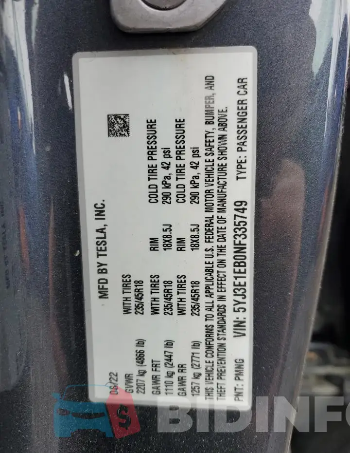 5YJ3E1EB0NF335749 Photo# 12