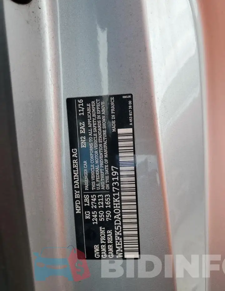 WMEFK5DA0HK173197 Photo# 13