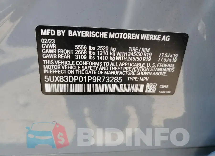 5UX83DP01P9R73285 Photo# 13