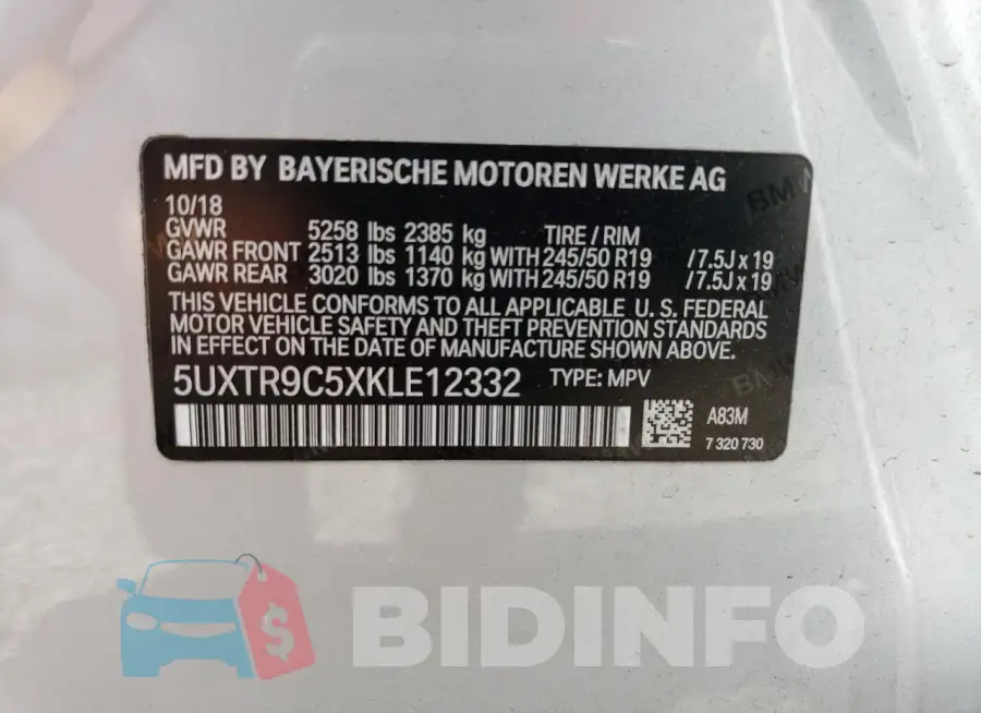 5UXTR9C5XKLE12332 Photo# 14