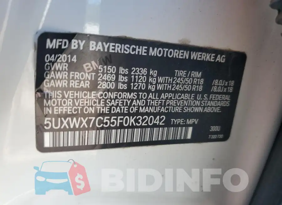 5UXWX7C55F0K32042 Photo# 14